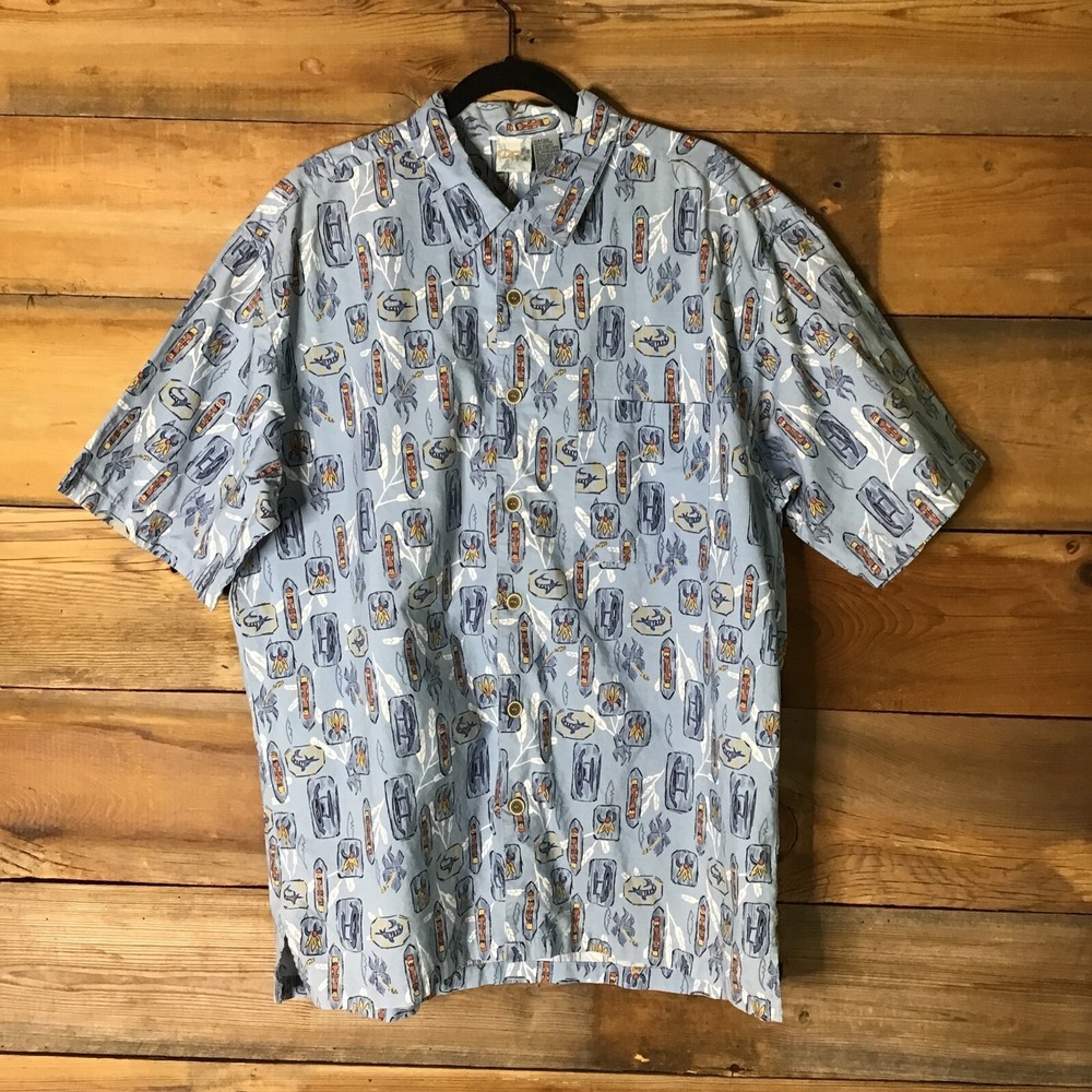 OP Sport Tiki  Fish Print Shirt Mens Size Large XL Vintage Hawaiian  Button Up